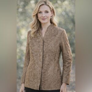 Lafayette‎ 148 Linen Jacquard Blazer Earthy Brown Floral Tailored Jacket 8